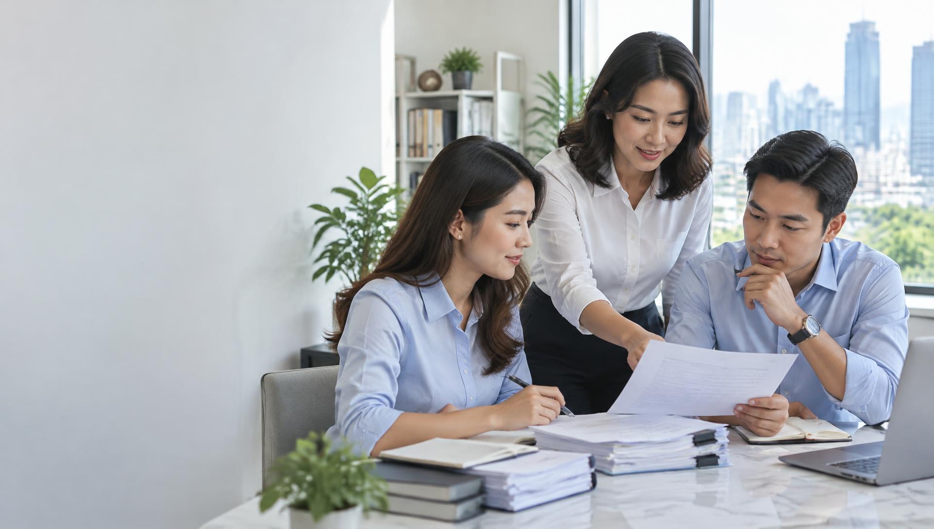 Illustrative Filipino professionals collaborating in an office